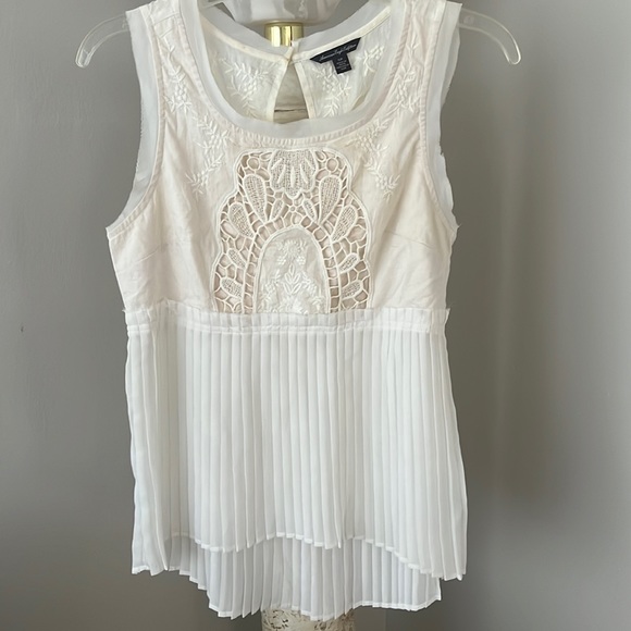 American Eagle Outfitters Embroidered and Pleated Top - Picture 1 of 8